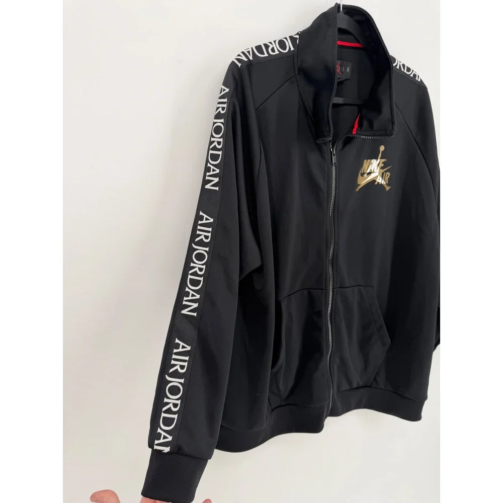Nike Jordan Jumpman Mens XXL Black Gold Full Zip Track Jacket Logo Tape Athletic